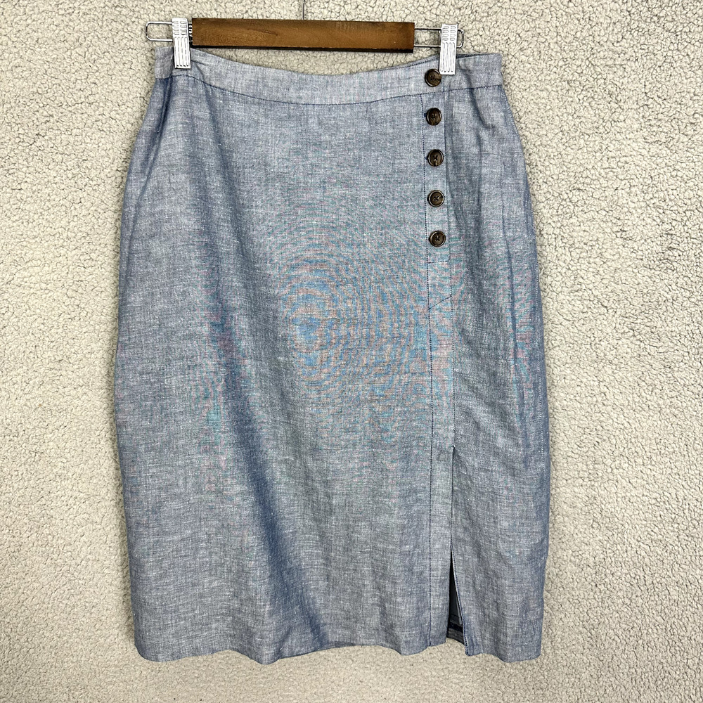 Banana Republic Knee Length Skirt Womens 6 Blue‎ Chambray Nautical Preppy Twee